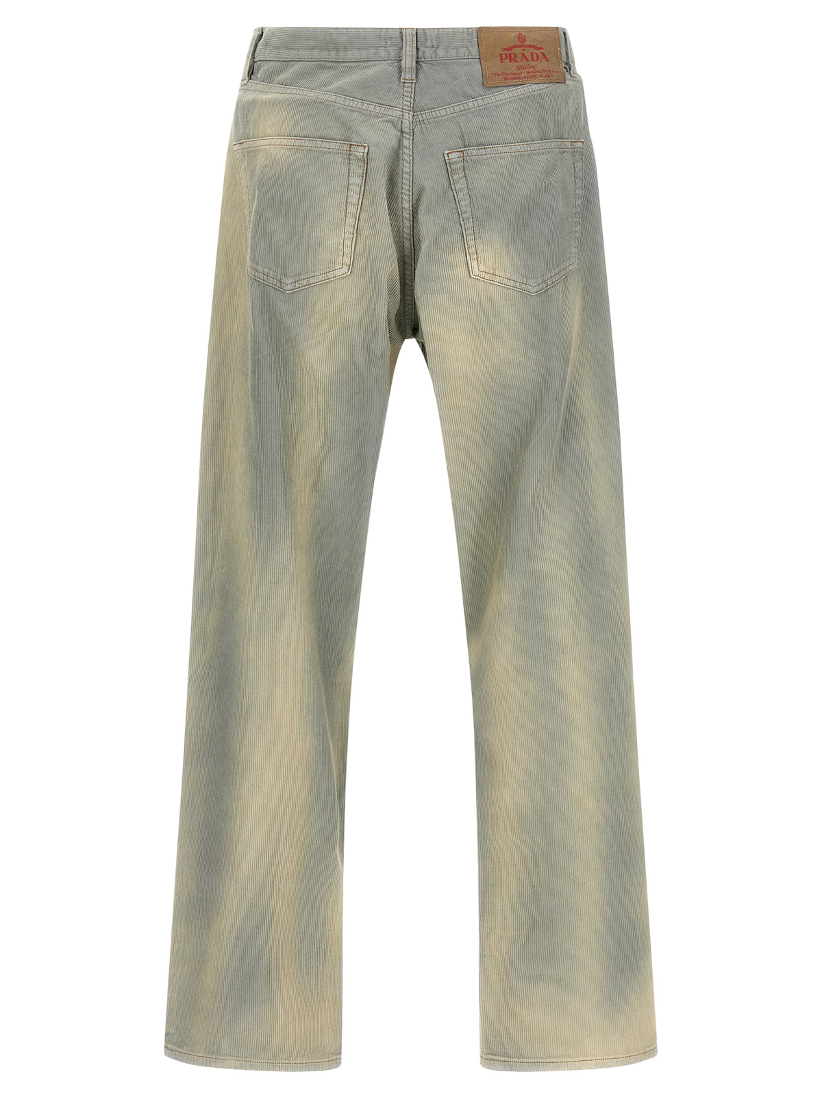 Prada Stonewashed Corduroy Straight-Leg Trousers in Light Blue | Made in Italy