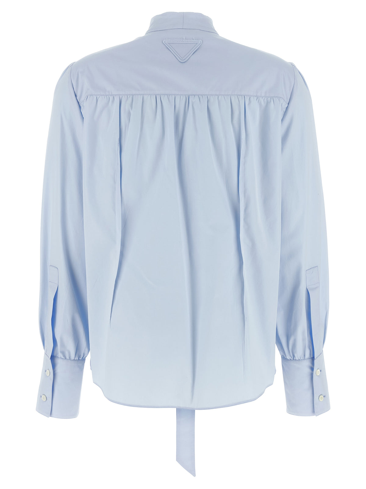 Prada Cotton Poplin Lavallière Collar Shirt in Light Blue | Made in Italy