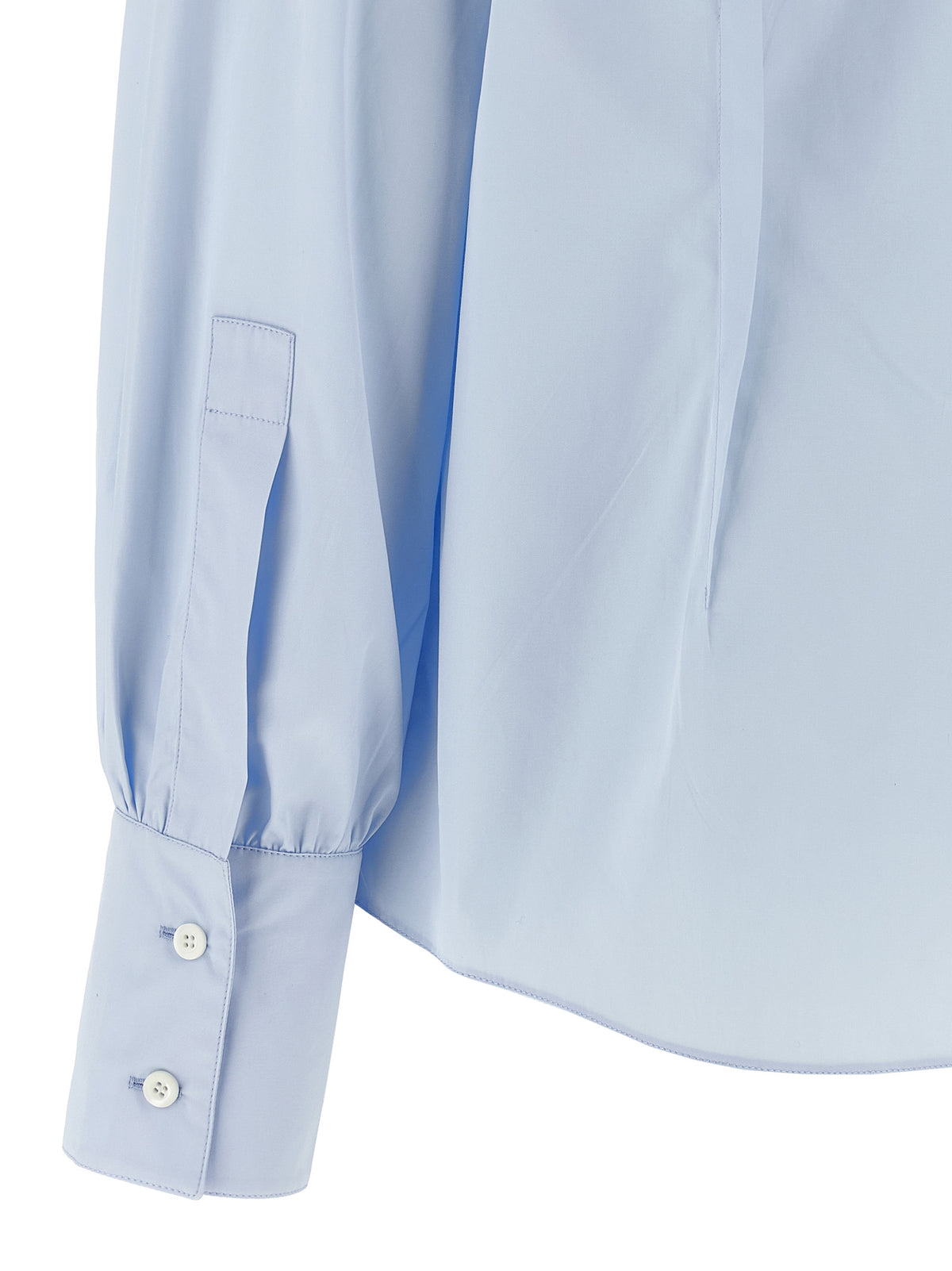Prada Cotton Poplin Lavallière Collar Shirt in Light Blue | Made in Italy