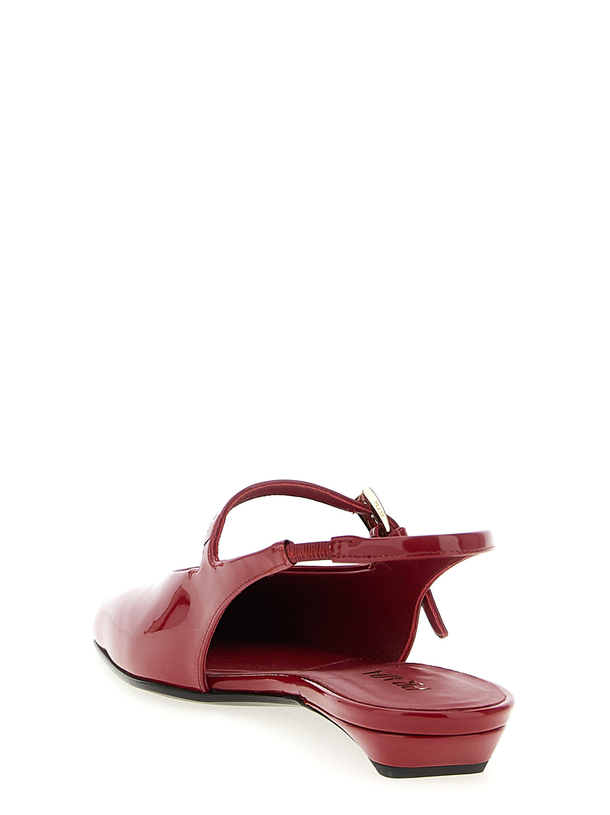 Prada Patent Calfskin Square Toe Slingback Flats with Embossed Logo in Red | Made in Italy
