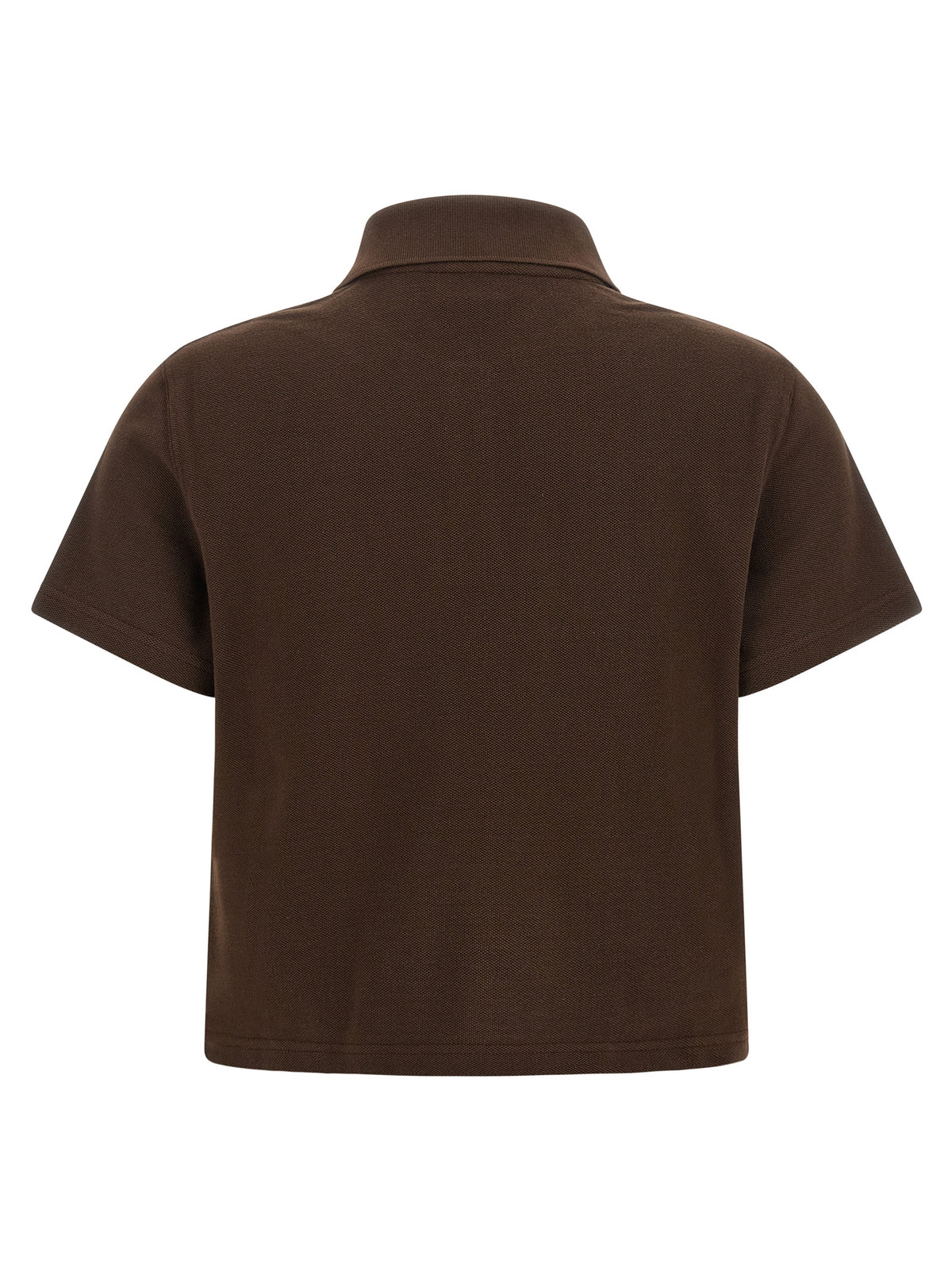 Saint Laurent Cotton Piqué Boxy Crop Polo with Cassandre Logo in Brown | Made in France