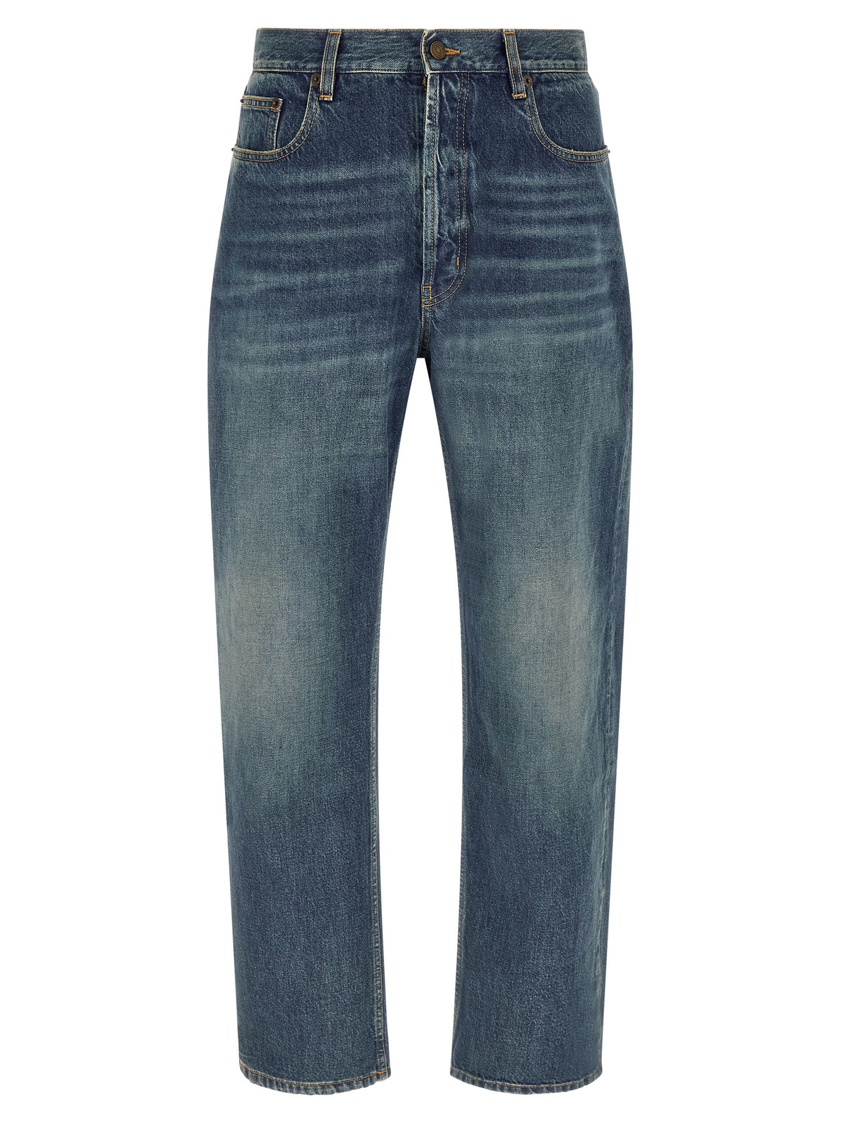 Saint Laurent Vintage Wash Cotton Wide Straight-Leg Jeans in Blue | Made in Italy