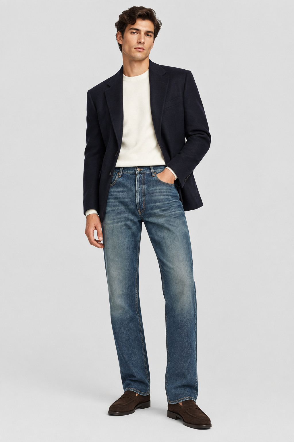 Saint Laurent Vintage Wash Cotton Wide Straight-Leg Jeans in Blue | Made in Italy