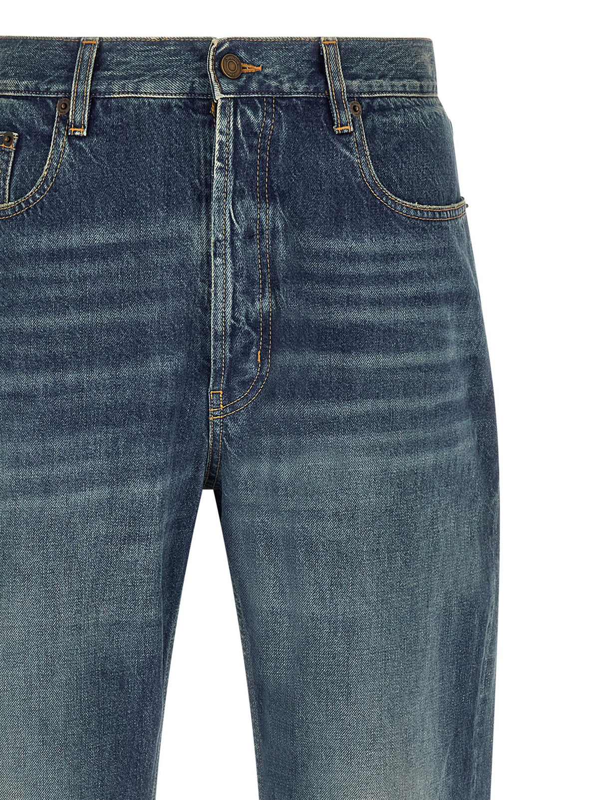 Saint Laurent Vintage Wash Cotton Wide Straight-Leg Jeans in Blue | Made in Italy