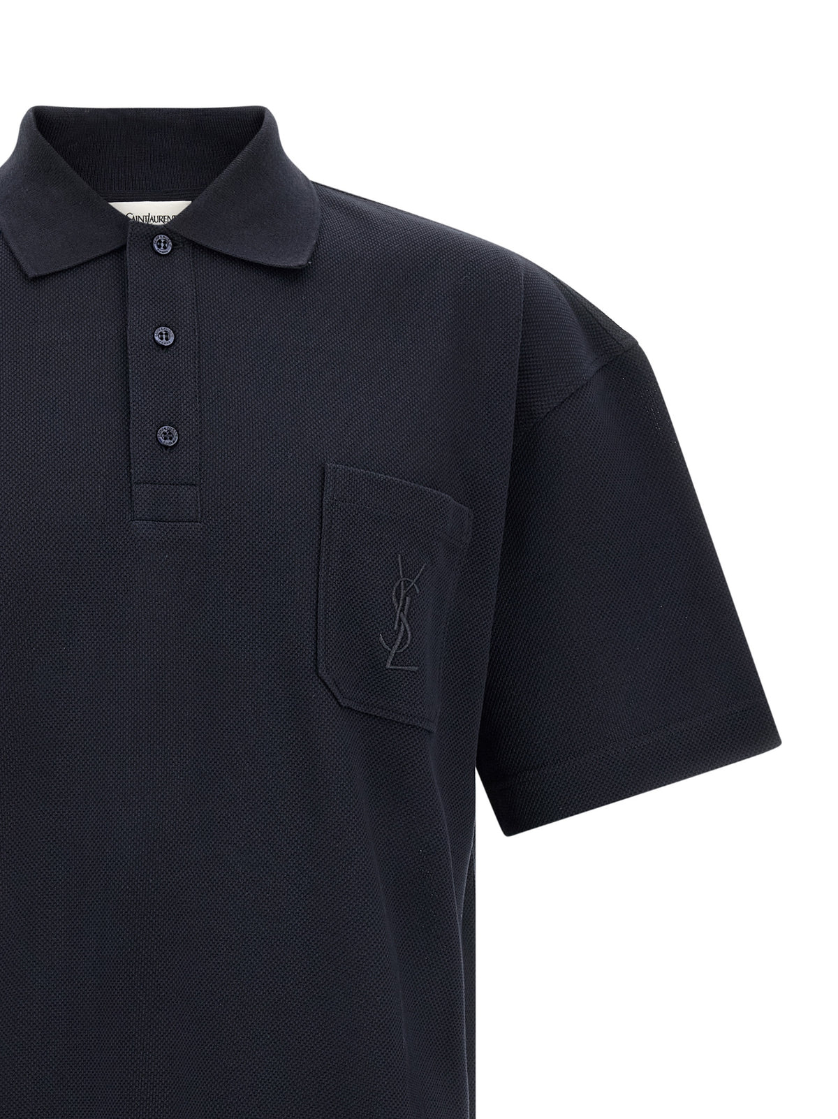 Saint Laurent Cotton Piqué Cassandre Logo Polo Shirt in Blue | Made in Italy