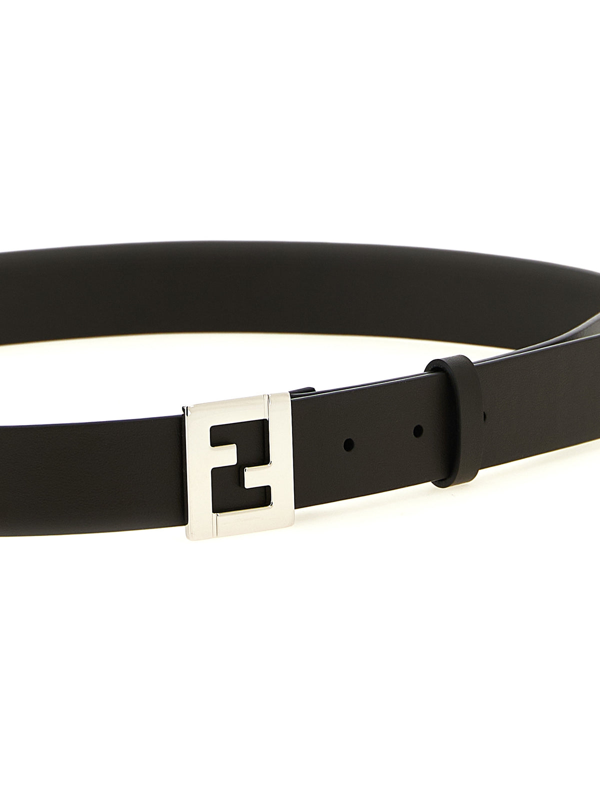 Fendi Smooth Calfskin Belt with Square FF Palladium Buckle in Brown | Made in Italy