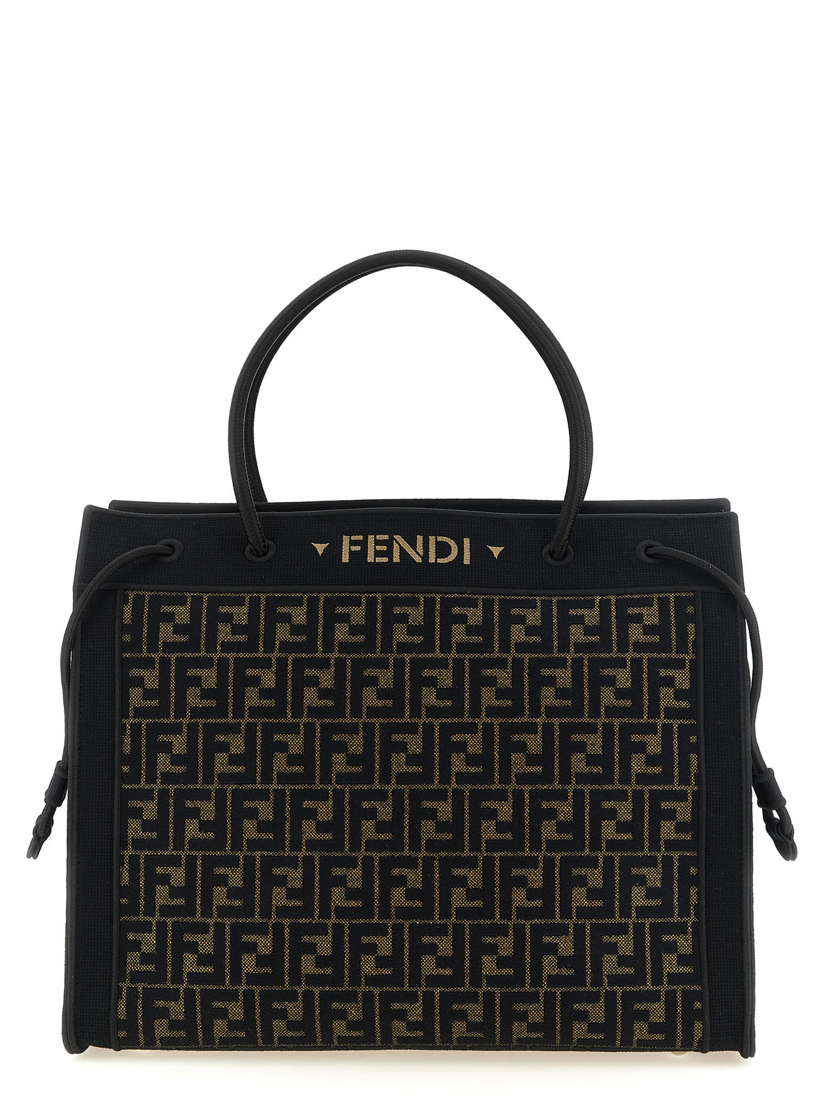 Fendi Magic FF Pattern Embroidered Fabric Tote Bag with Rope Handles in Brown | Made in Italy