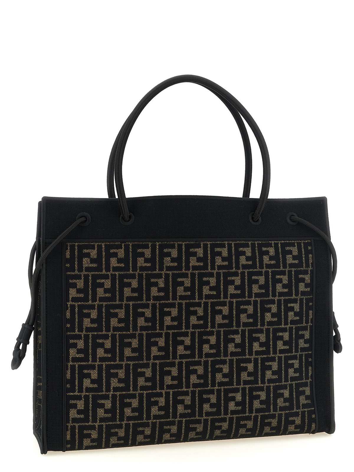 Fendi Magic FF Pattern Embroidered Fabric Tote Bag with Rope Handles in Brown | Made in Italy