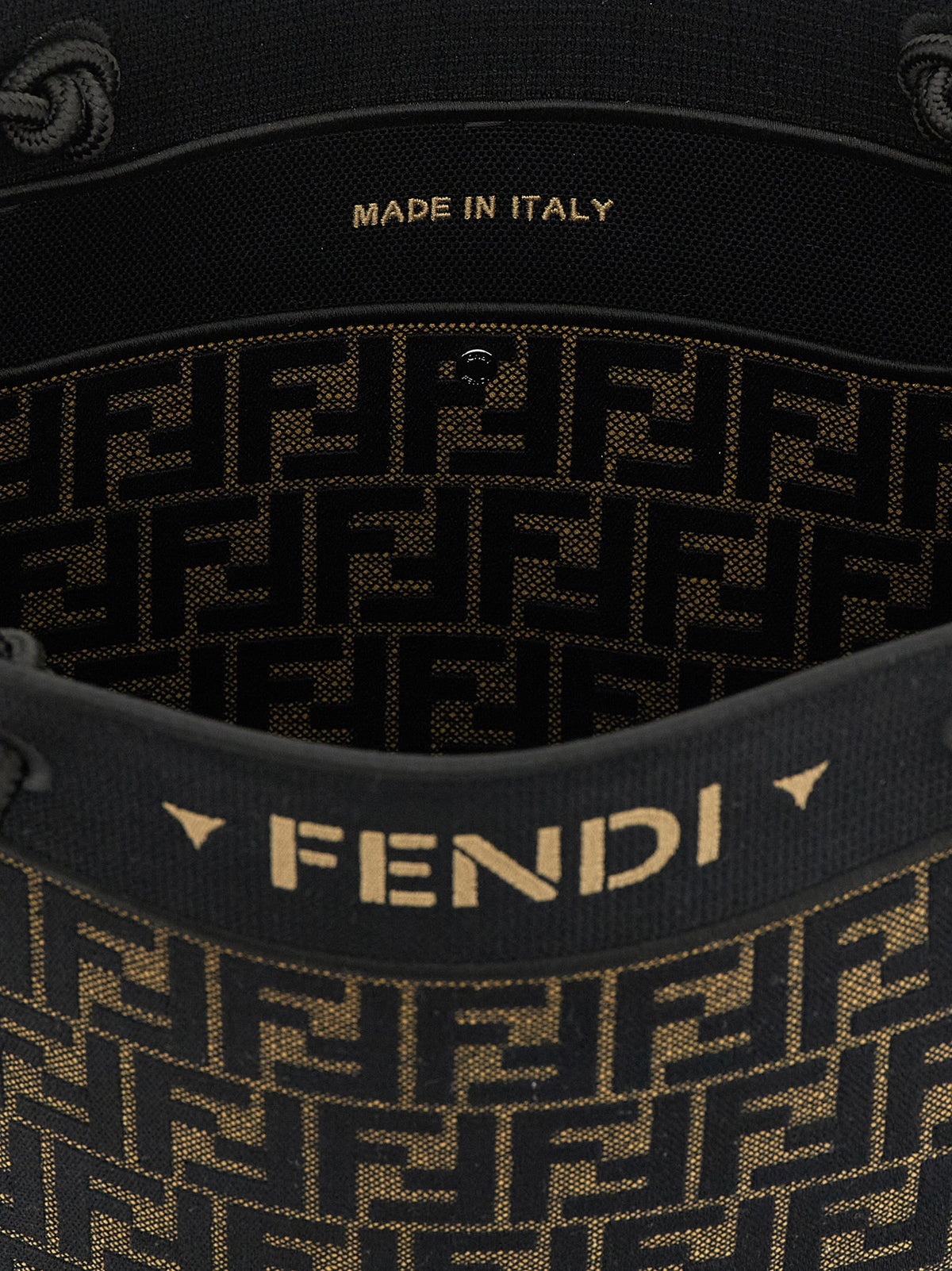 Fendi Magic FF Pattern Embroidered Fabric Tote Bag with Rope Handles in Brown | Made in Italy