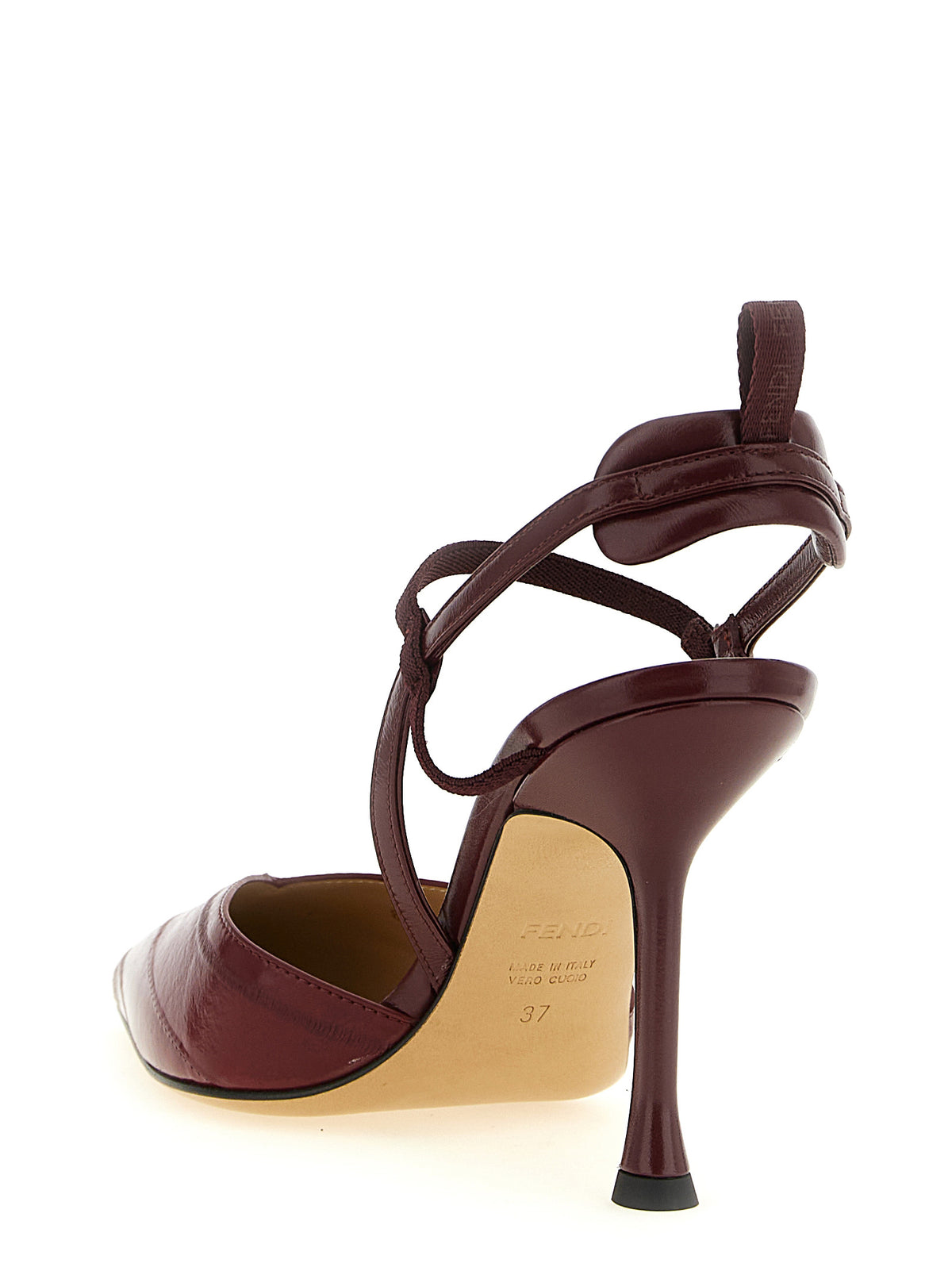 Fendi Very Colibrì Lamb Leather Chevron Slingback Stiletto Pumps in Bordeaux | Made in Italy