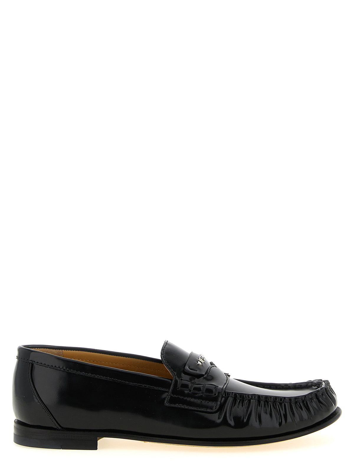 Fendi Scrunch Glossy Calfskin Moccasin Loafers with Fendi Cuneo Detail in Black | Made in Italy