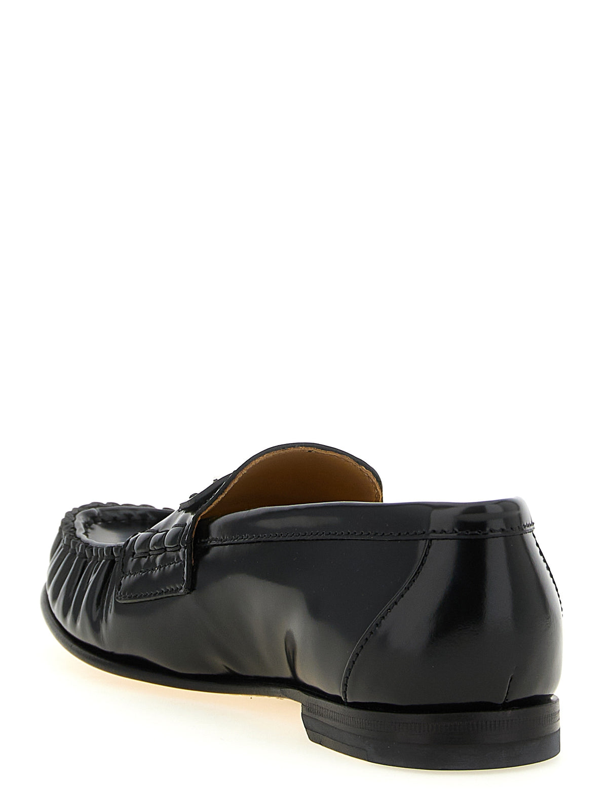 Fendi Scrunch Glossy Calfskin Moccasin Loafers with Fendi Cuneo Detail in Black | Made in Italy