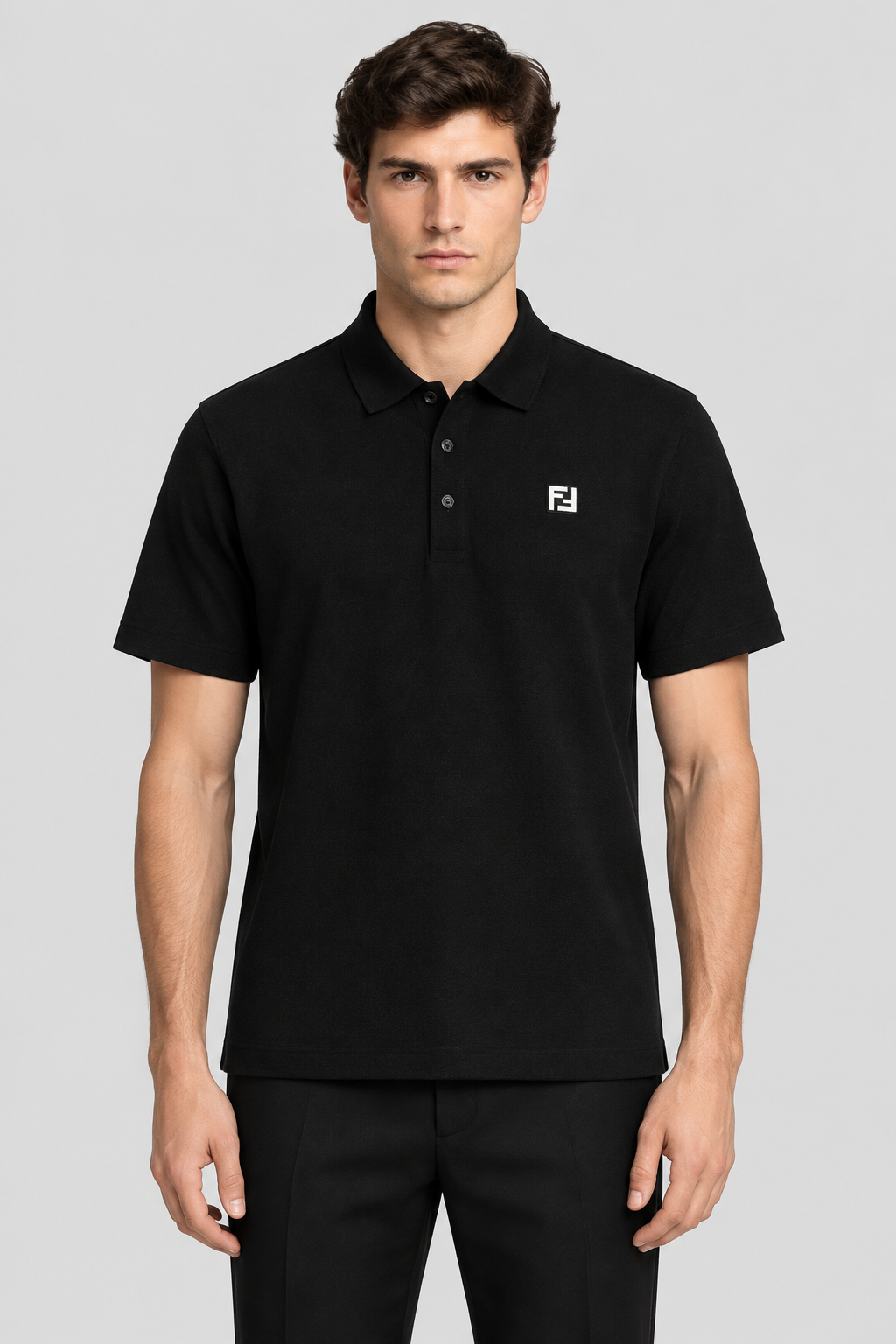 Fendi Cotton Piqué Polo Shirt in Black | Made in Italy