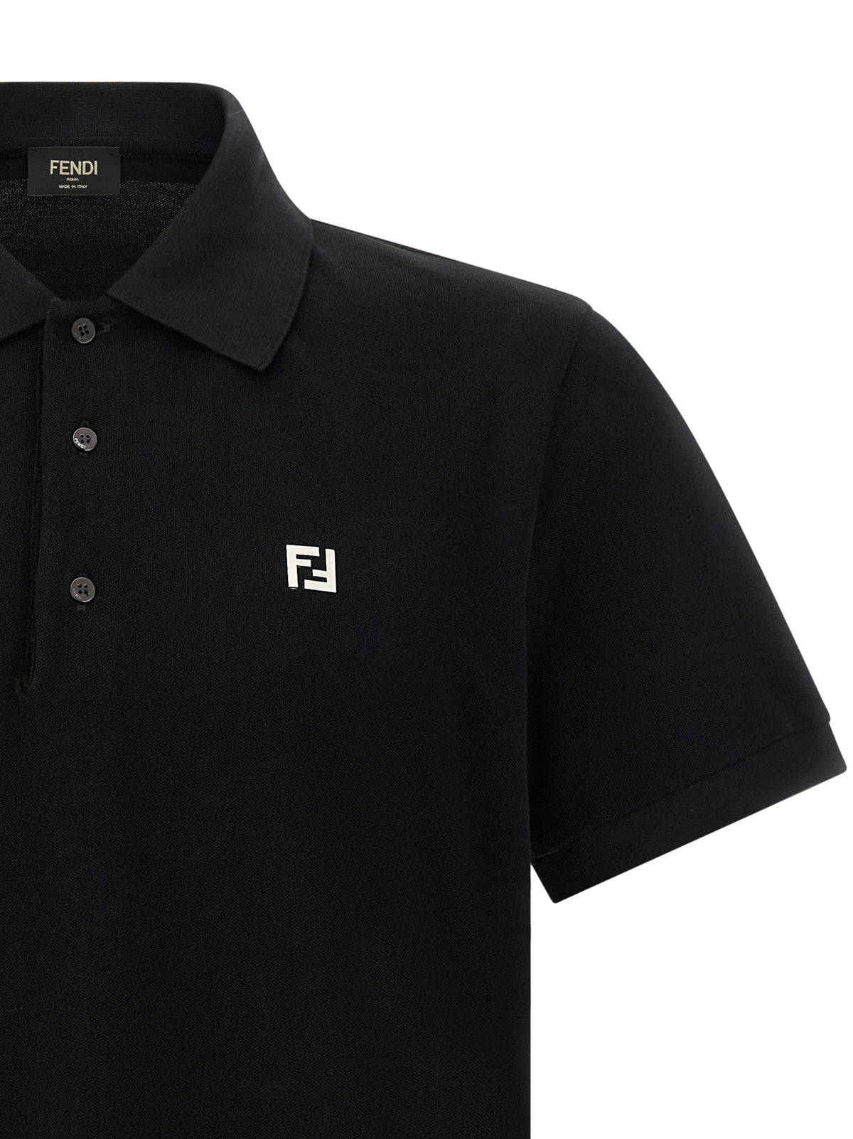 Fendi Cotton Piqué Polo Shirt in Black | Made in Italy