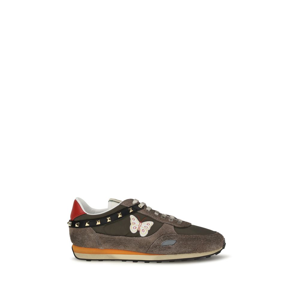 Valentino Garavani Stud Up Suede & Nylon Sneakers in Brown | Made in Italy