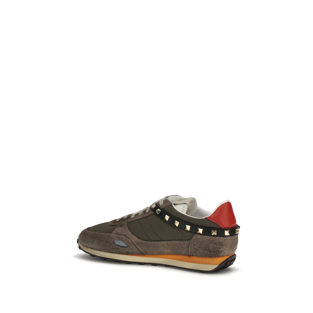 Valentino Garavani Stud Up Suede & Nylon Sneakers in Brown | Made in Italy