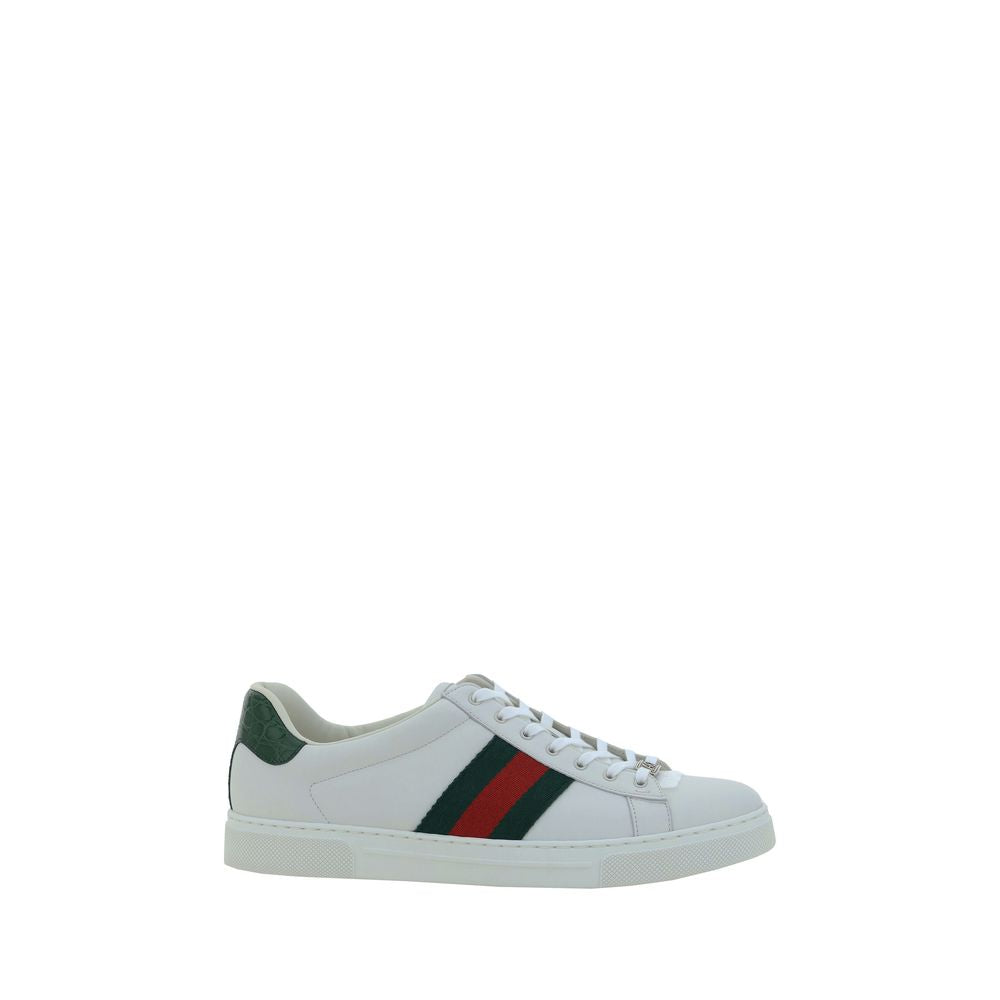 Gucci White Calfskin Low Top Sneakers with Slanted Bands AW26