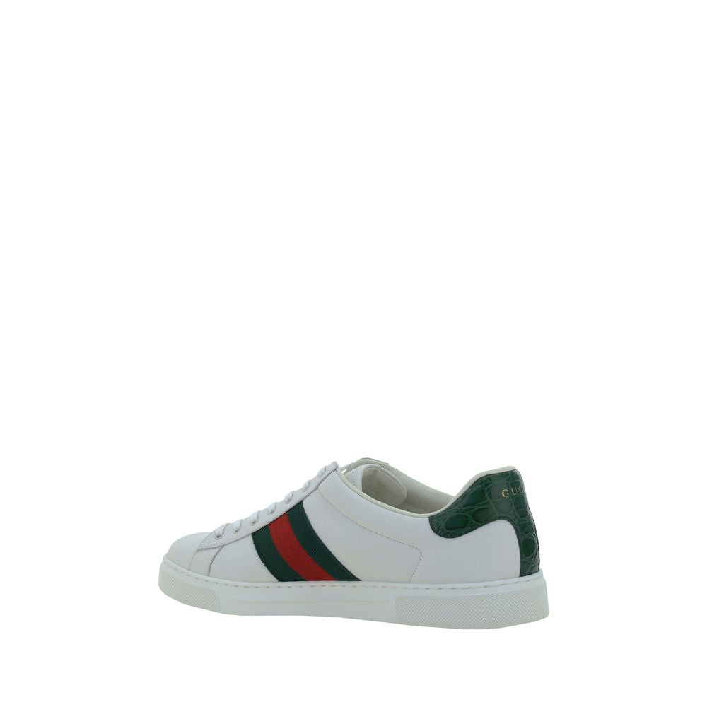 Gucci White Calfskin Low Top Sneakers with Slanted Bands AW26
