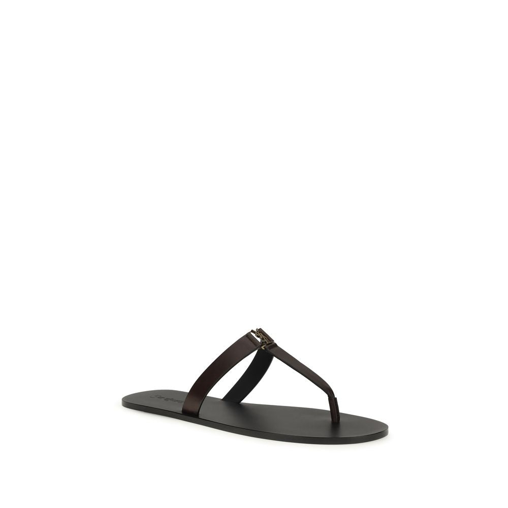 Saint Laurent Babylone Calf Leather Sandals in Brown | SS26
