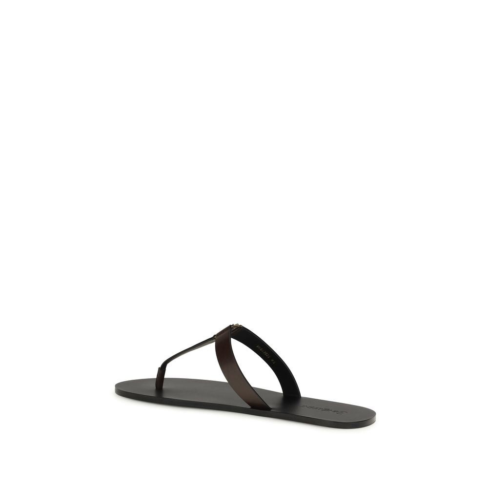 Saint Laurent Babylone Calf Leather Sandals in Brown | SS26