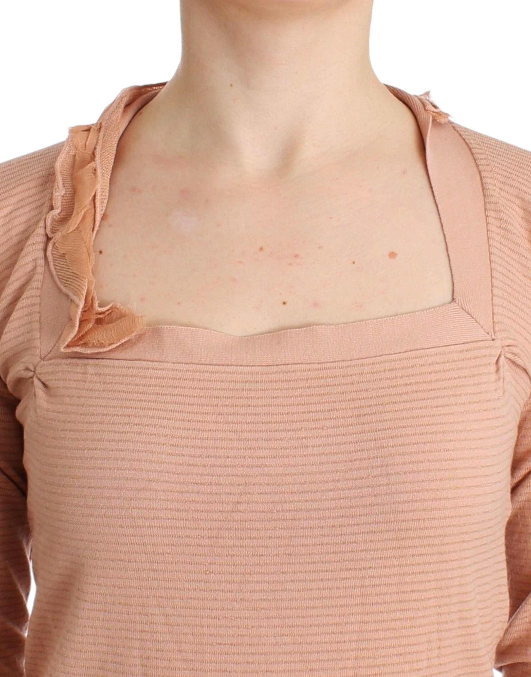 Orange Wool Blend Striped Long Sleeve Top
