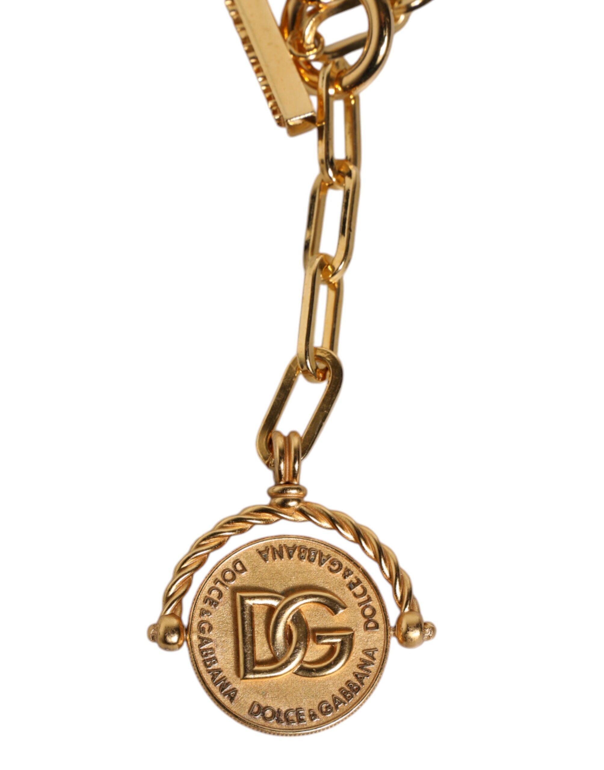 Gold Chain Brass Faux Pearl Charm Logo Pendant Necklace
