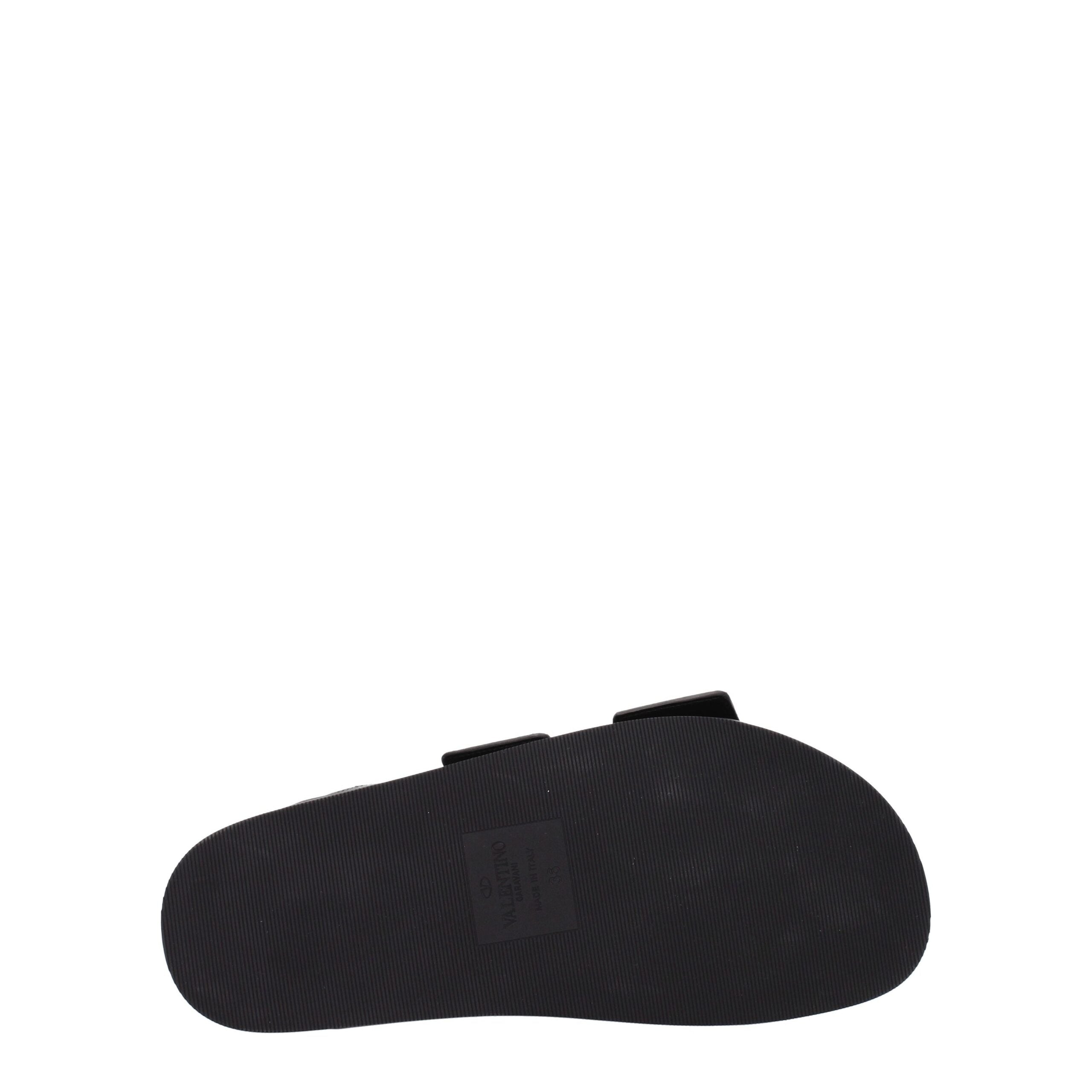 Valentino Garavani Roman Stud Double-Strap Slide Sandals in Black Leather