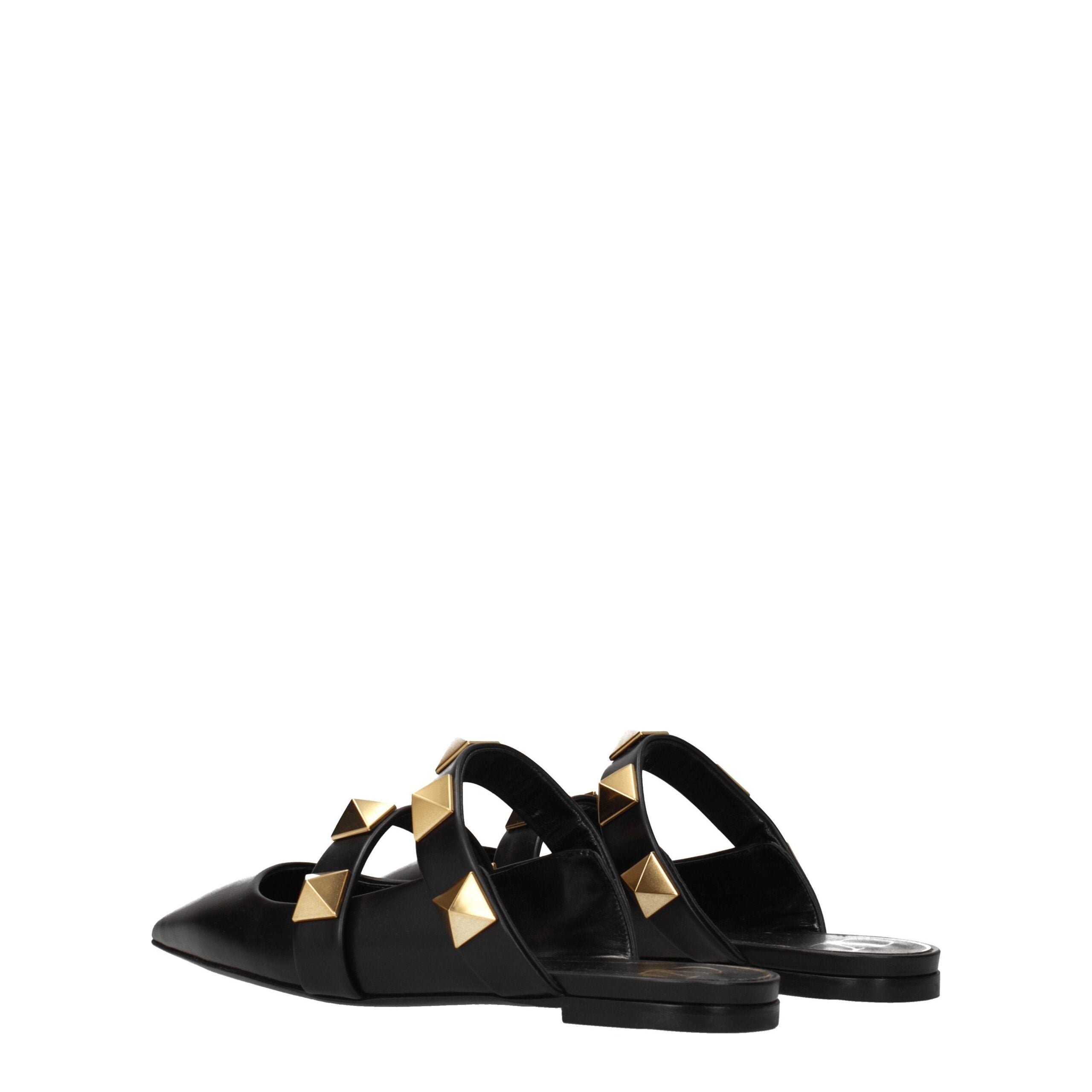 Valentino Garavani Roman Stud Flat Mules in Black Leather