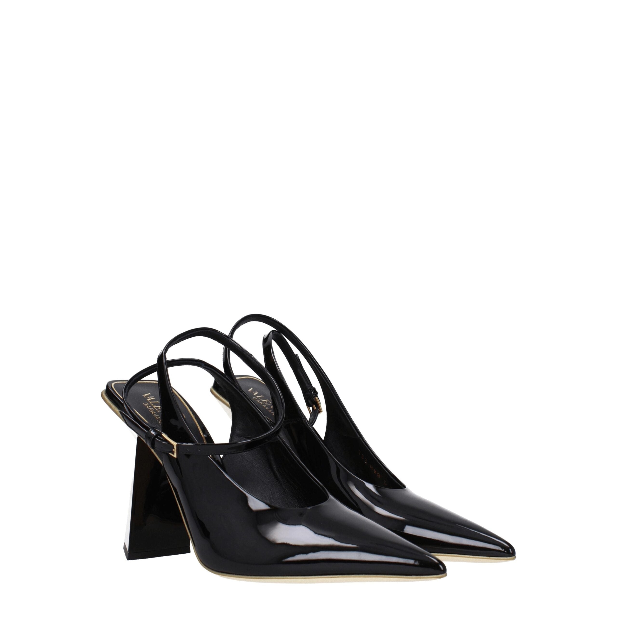 Valentino Garavani Black Patent Leather High Heel Sandals Pointy Toe 10.5cm
