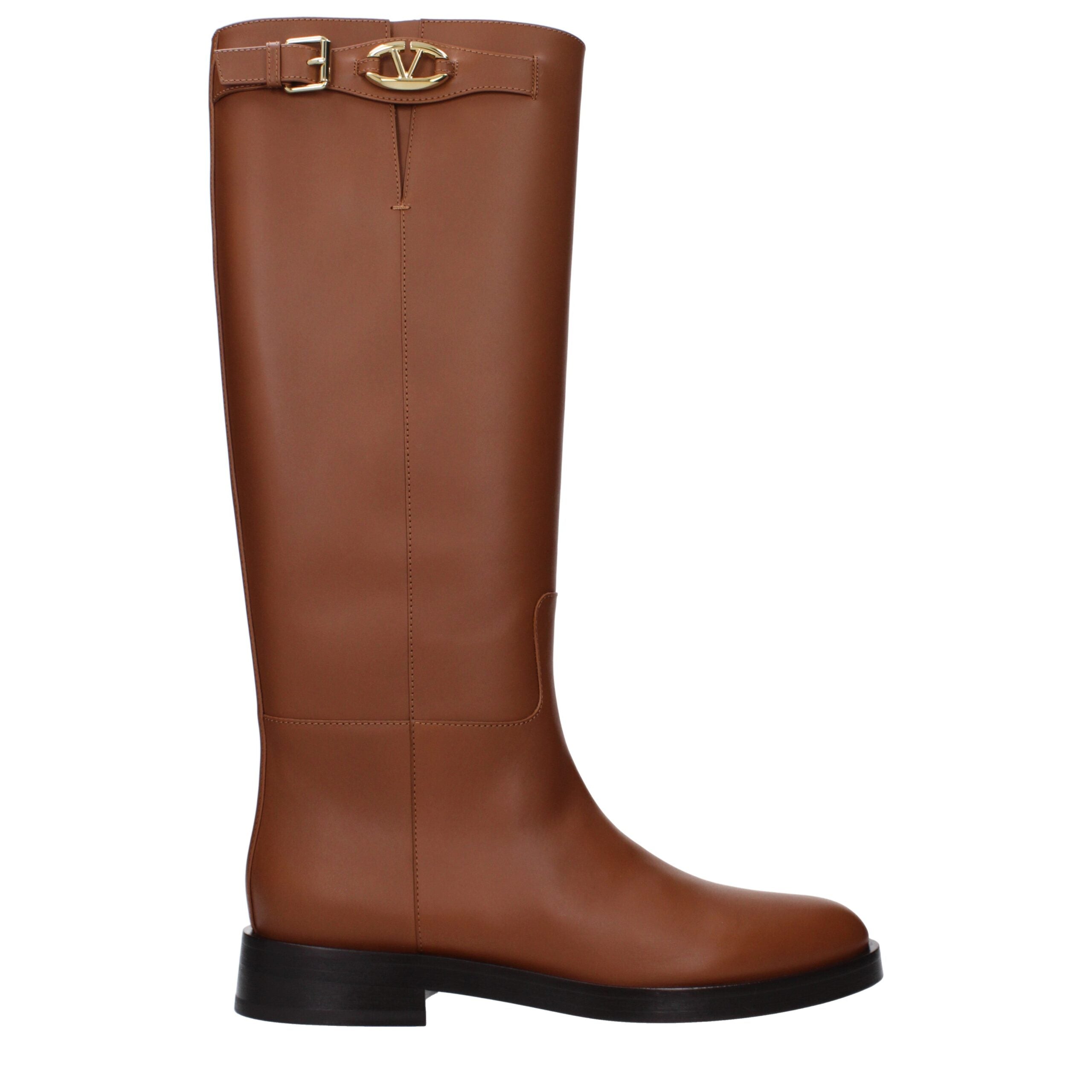 Valentino Garavani VLogo Signature Knee-High Riding Boots in Tobacco Leather