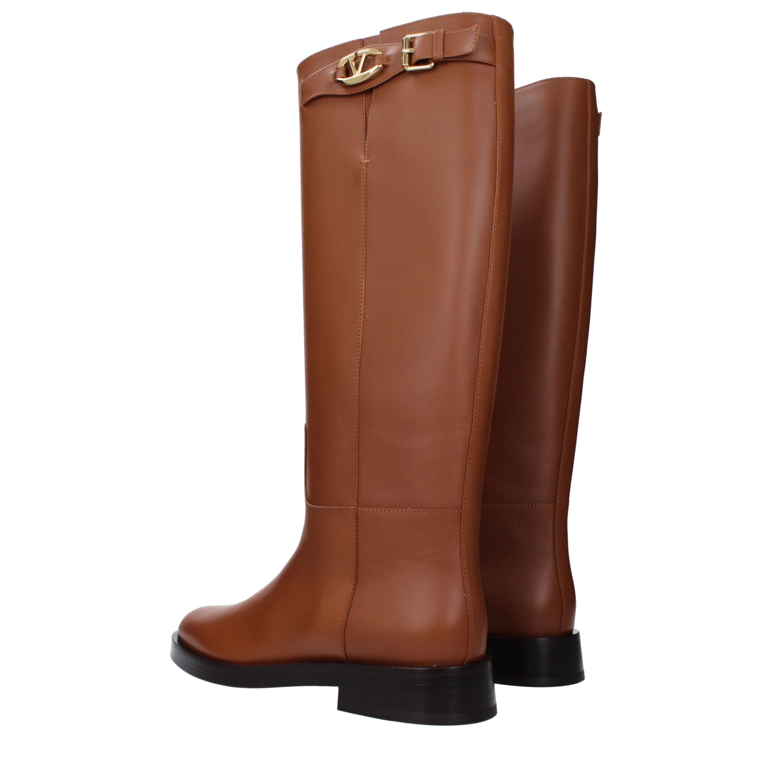 Valentino Garavani VLogo Signature Knee-High Riding Boots in Tobacco Leather