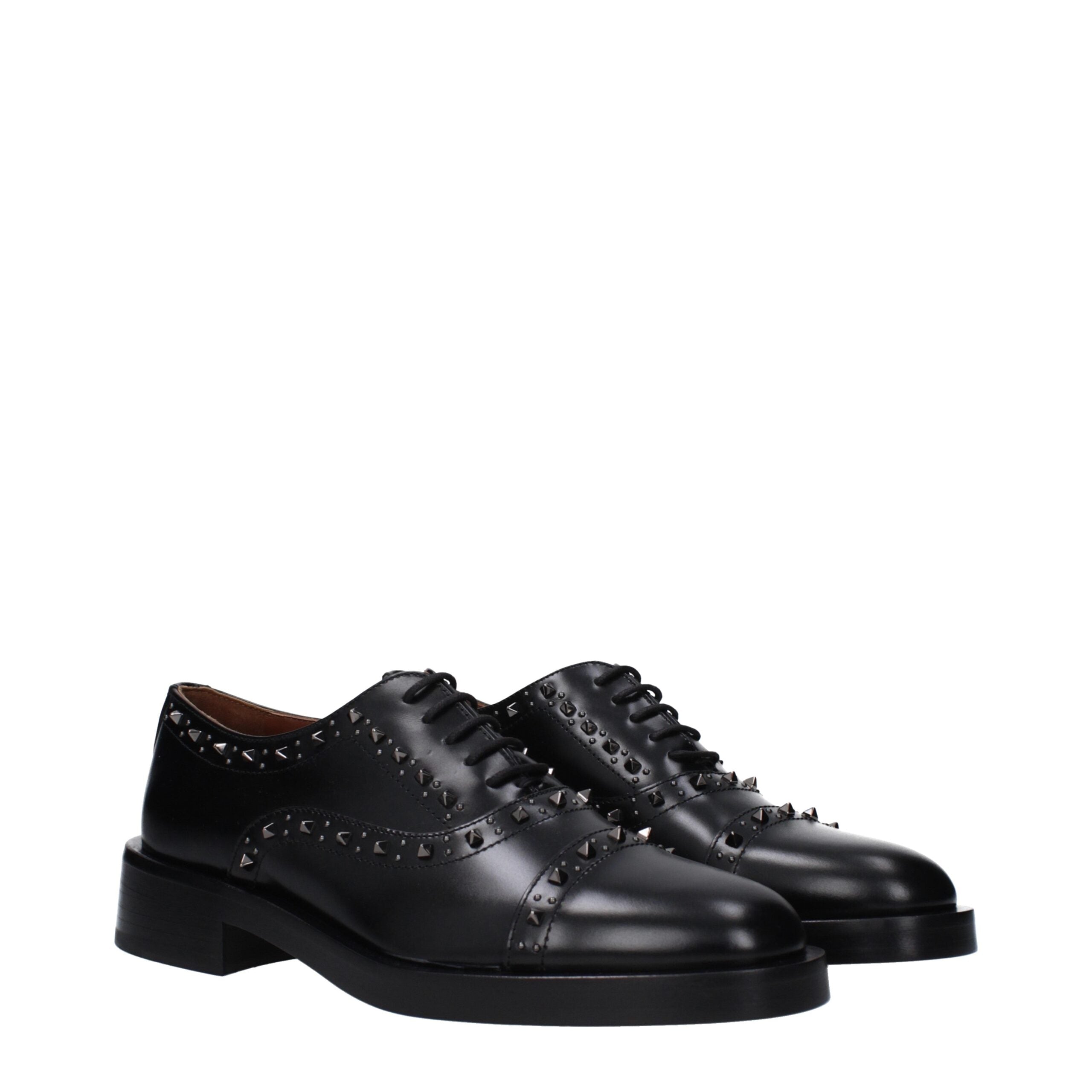 Valentino Garavani Black Leather Studded Lace-Up Oxford Derby 3.5cm Heel