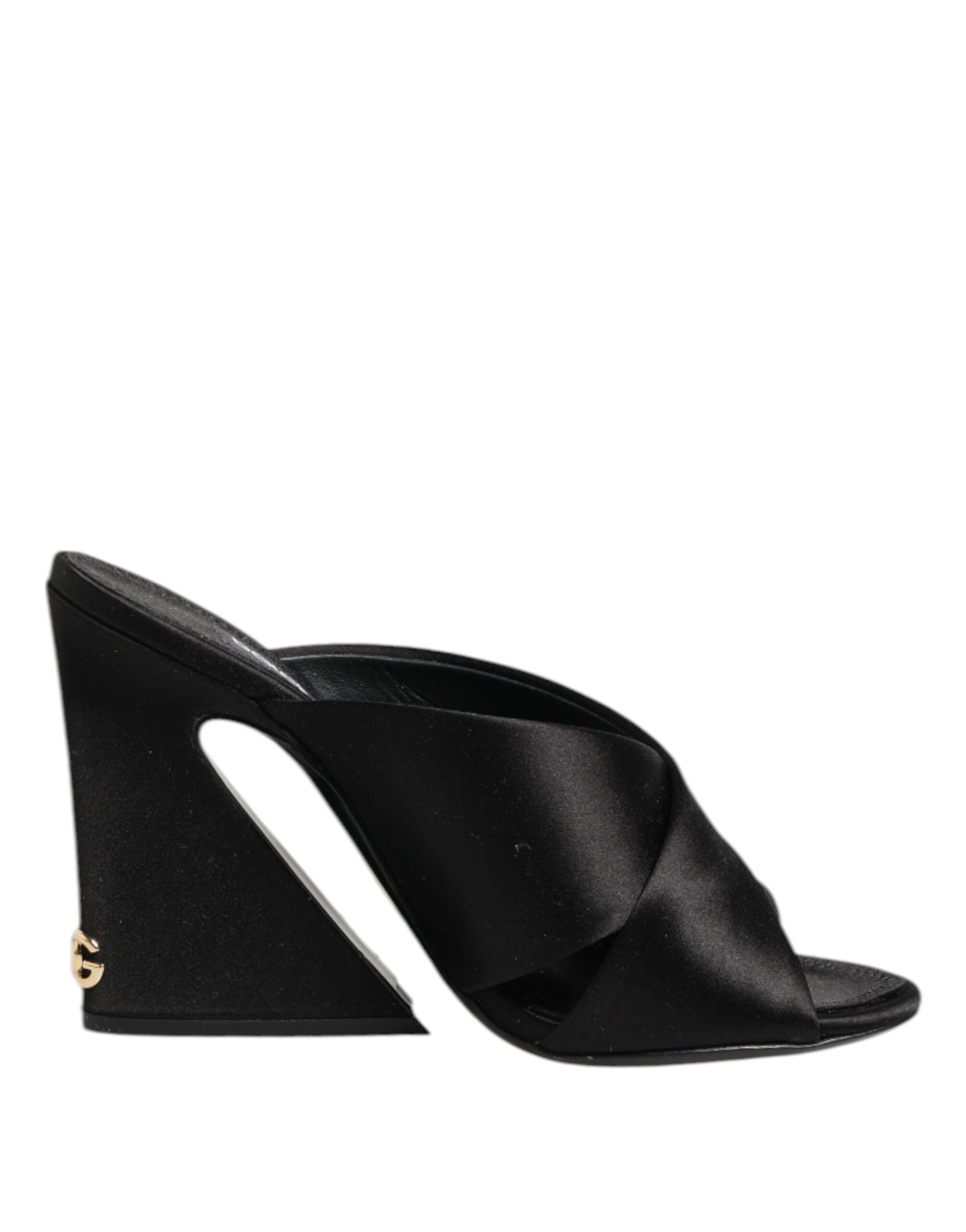Black Logo KEIRA Satin Slides Sandals Shoes