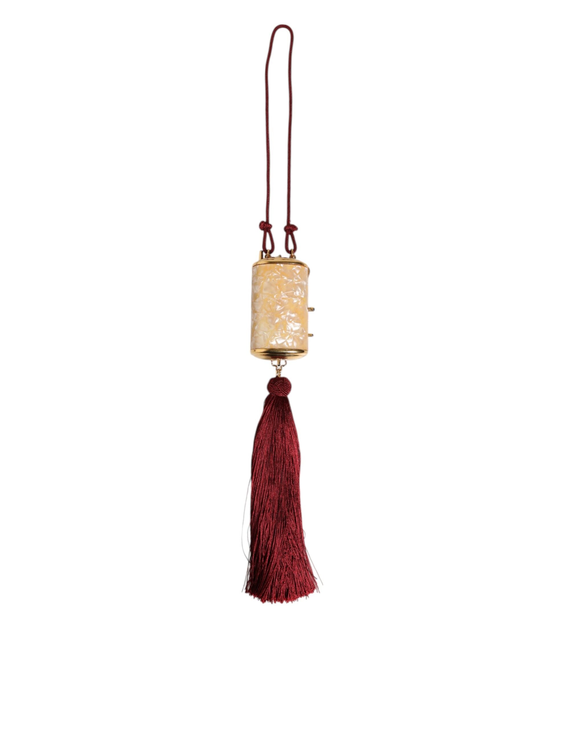 White Resin Gold Metal Crossbody Mini Purse Tassel Bag