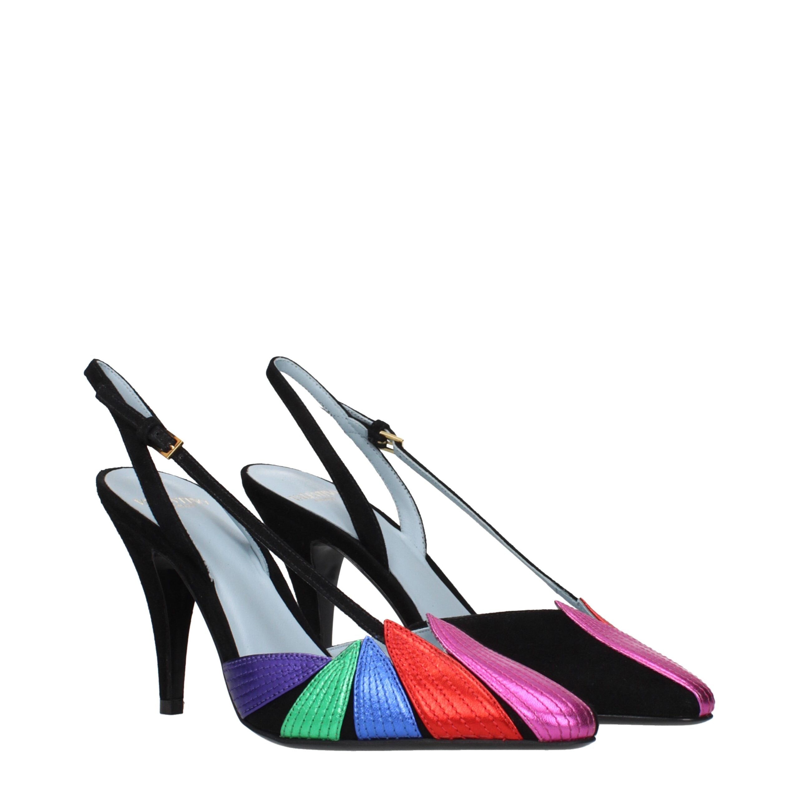 Valentino Garavani Black Suede Metallic High Heel Pumps Back Logo