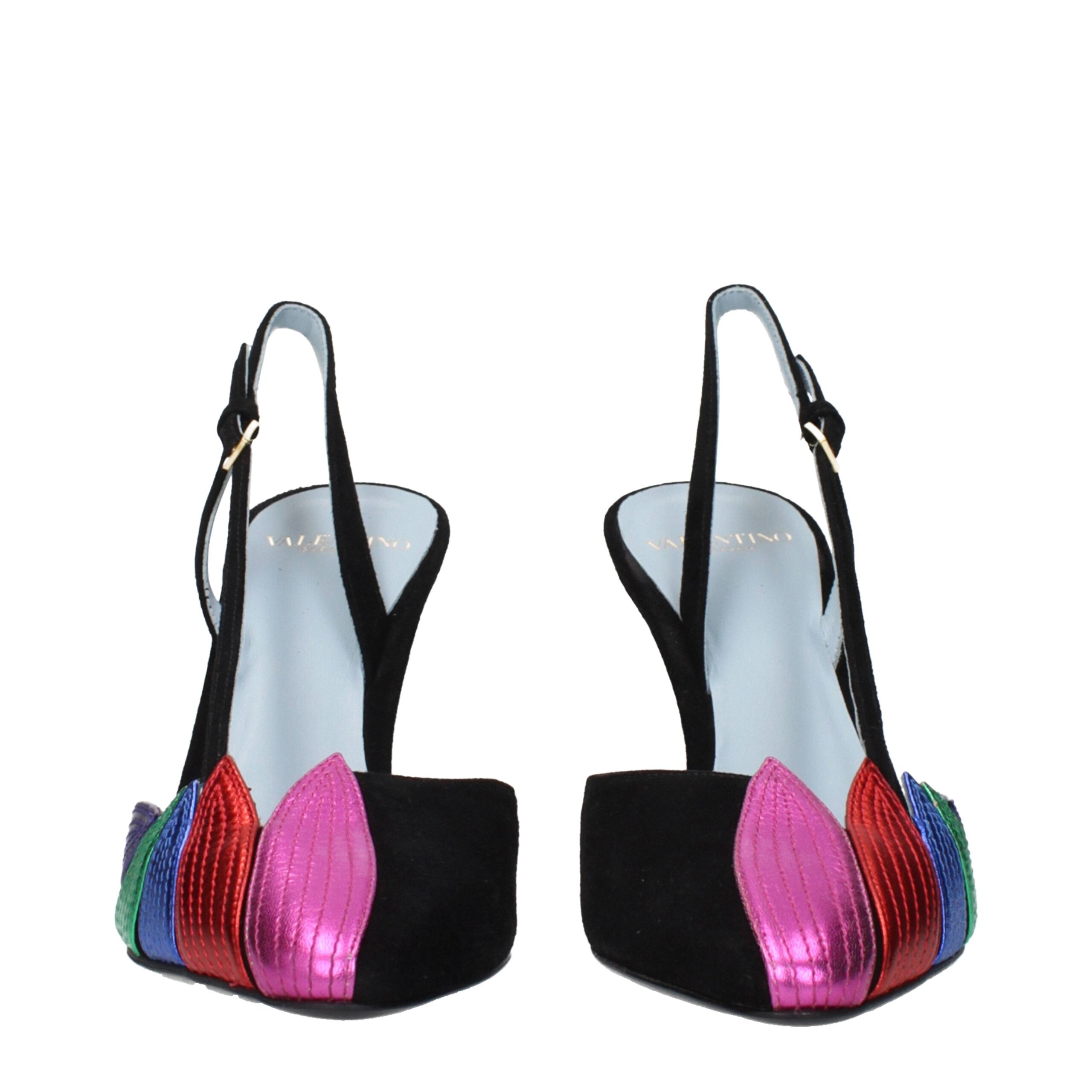 Valentino Garavani Black Suede Metallic High Heel Pumps Back Logo