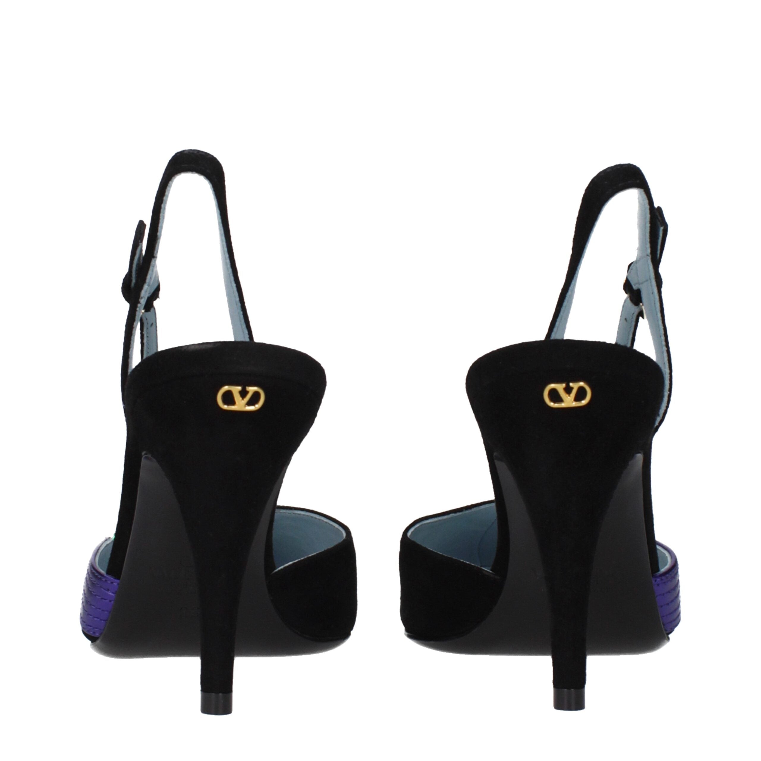 Valentino Garavani Black Suede Metallic High Heel Pumps Back Logo
