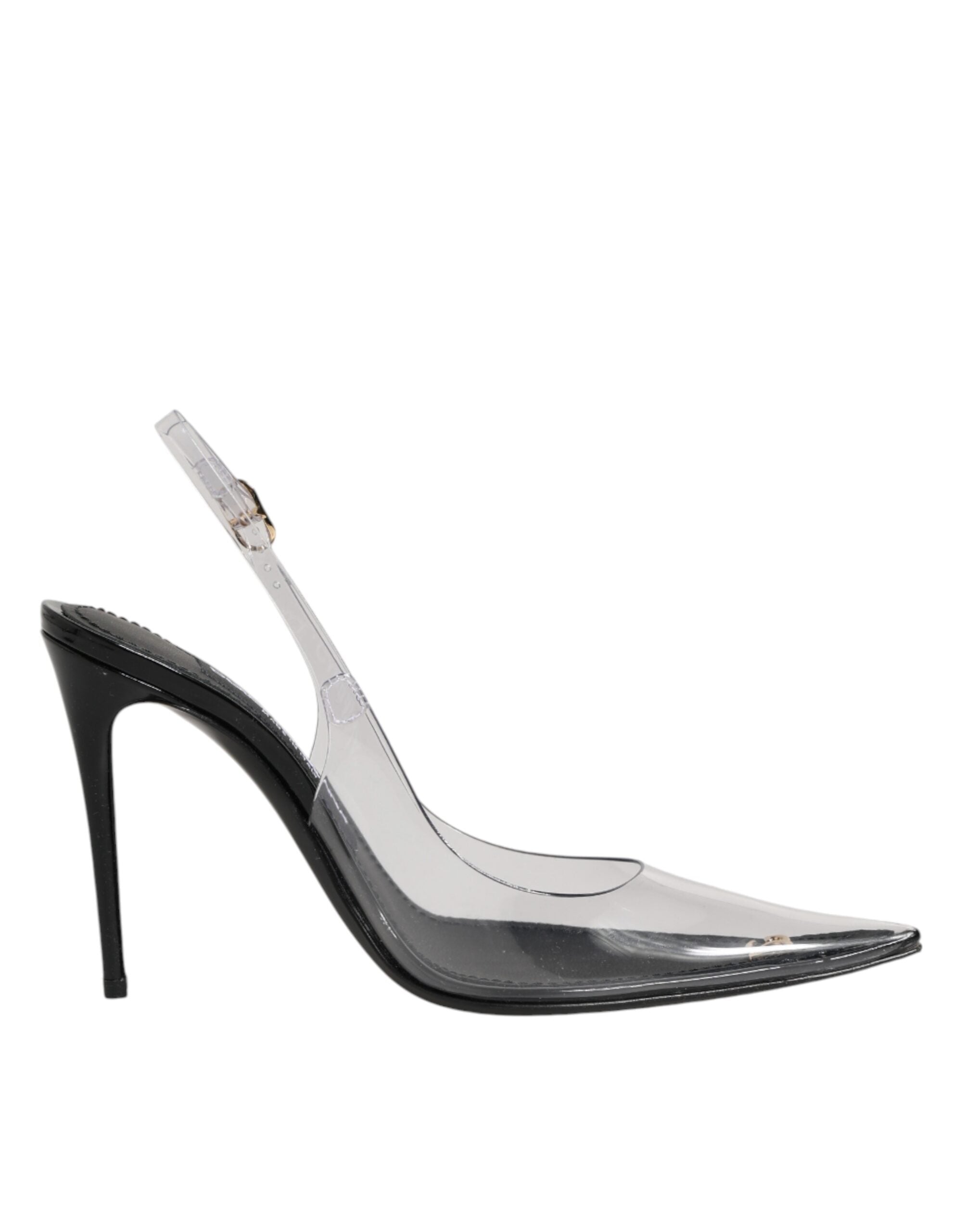 Black Leather Clear PVC Slingback Pumps Shoes