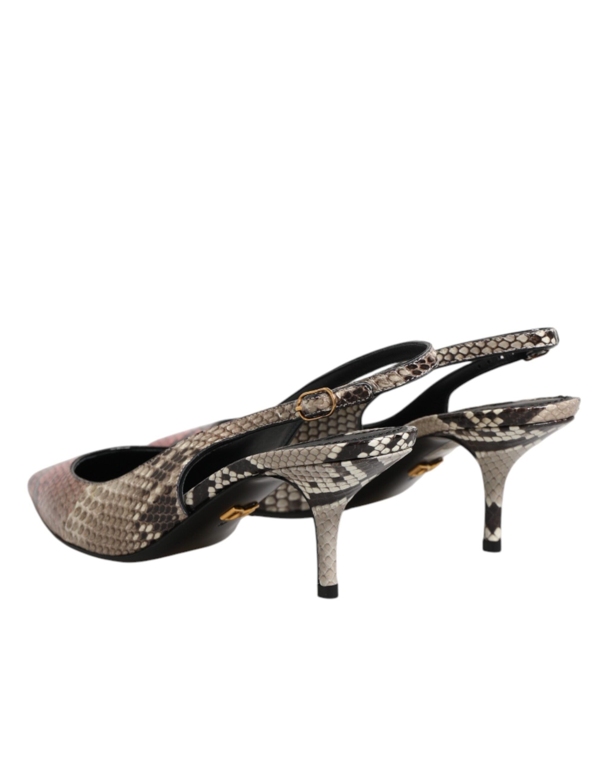 Multicolor Leather Heels Slingback Shoes