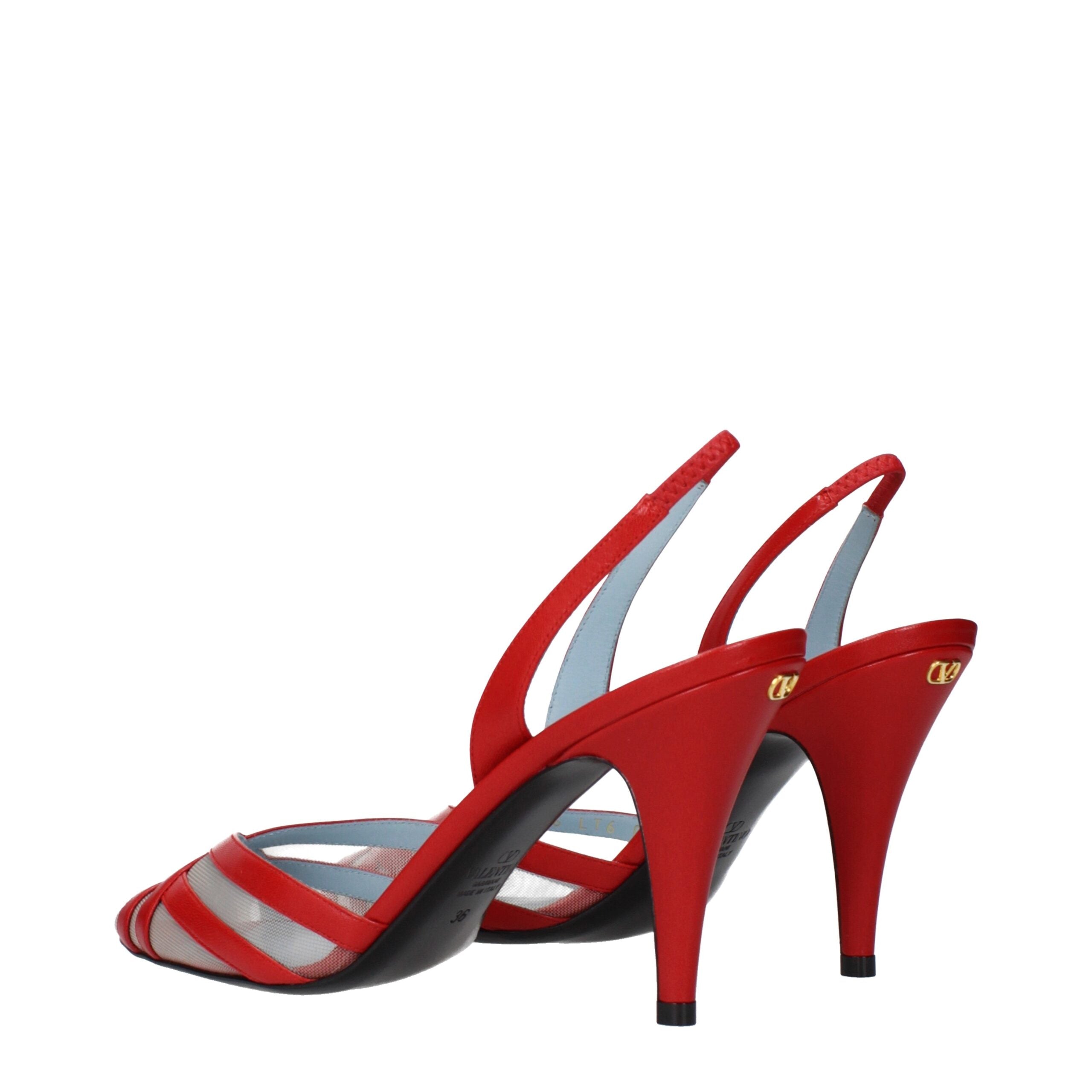 Valentino Garavani Red Leather Stiletto Heel Sandals Back Logo