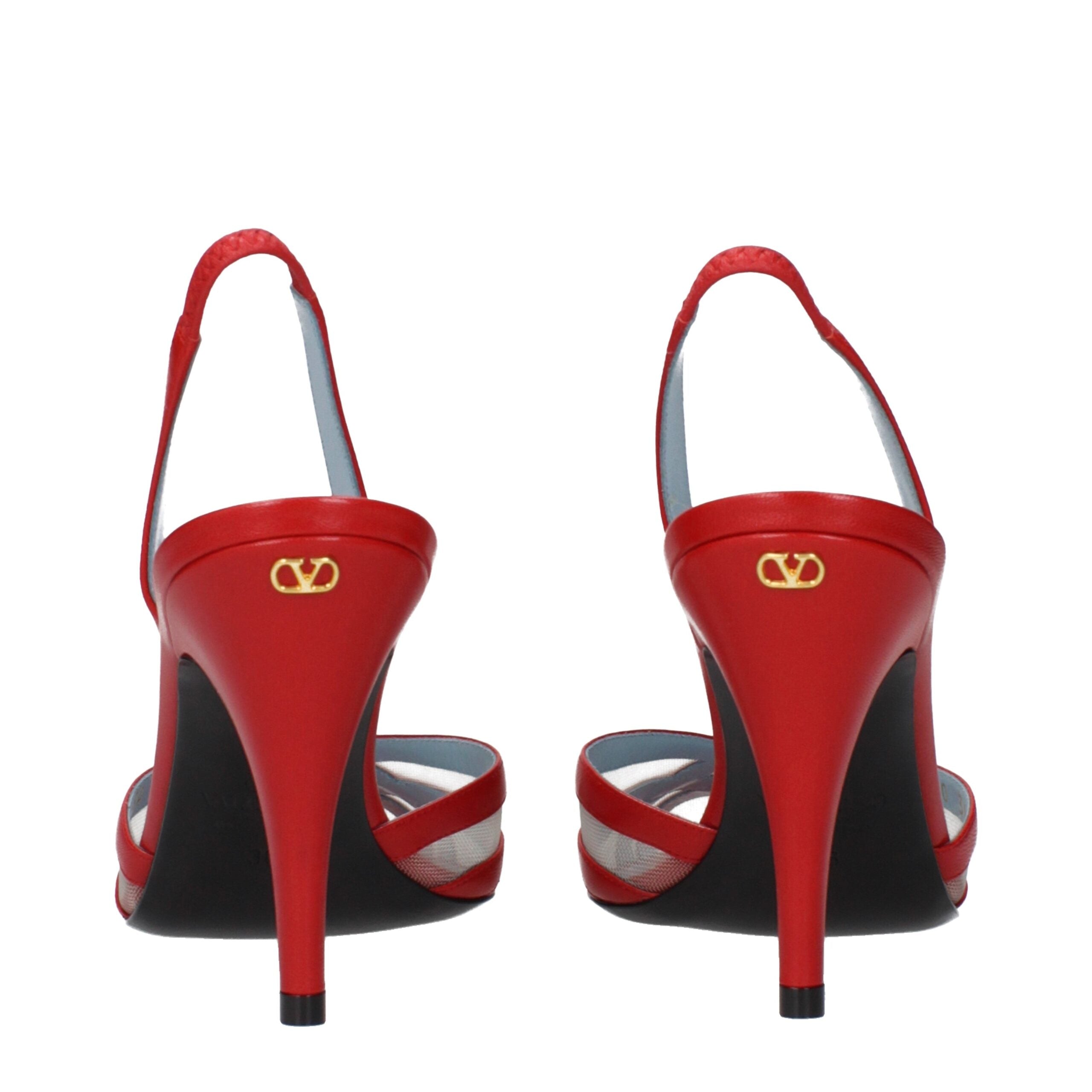 Valentino Garavani Red Leather Stiletto Heel Sandals Back Logo